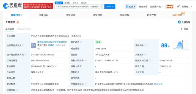 白云投资集团等成立生物制造产投合伙企业出资额101亿(图1)